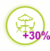 Иконка 30% на фоне летней веранды с зонтом