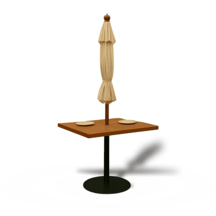 Зонт со столом на стойке сложенный для демонтажа