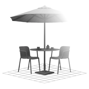 Картинка для проекта летнего кафе - Зонт, столик и два стула.